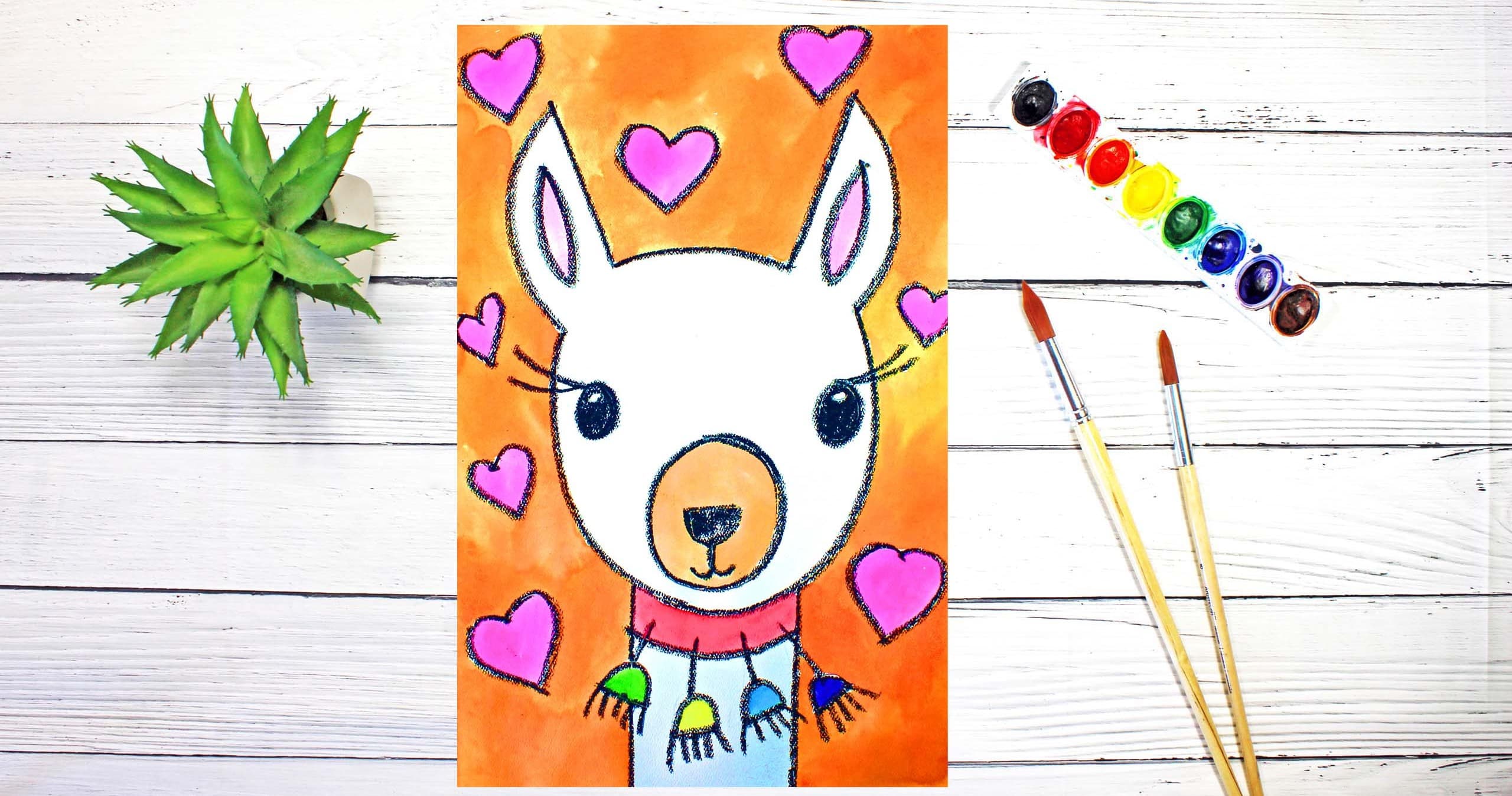 Art Class - Creative Llama & Hearts Art