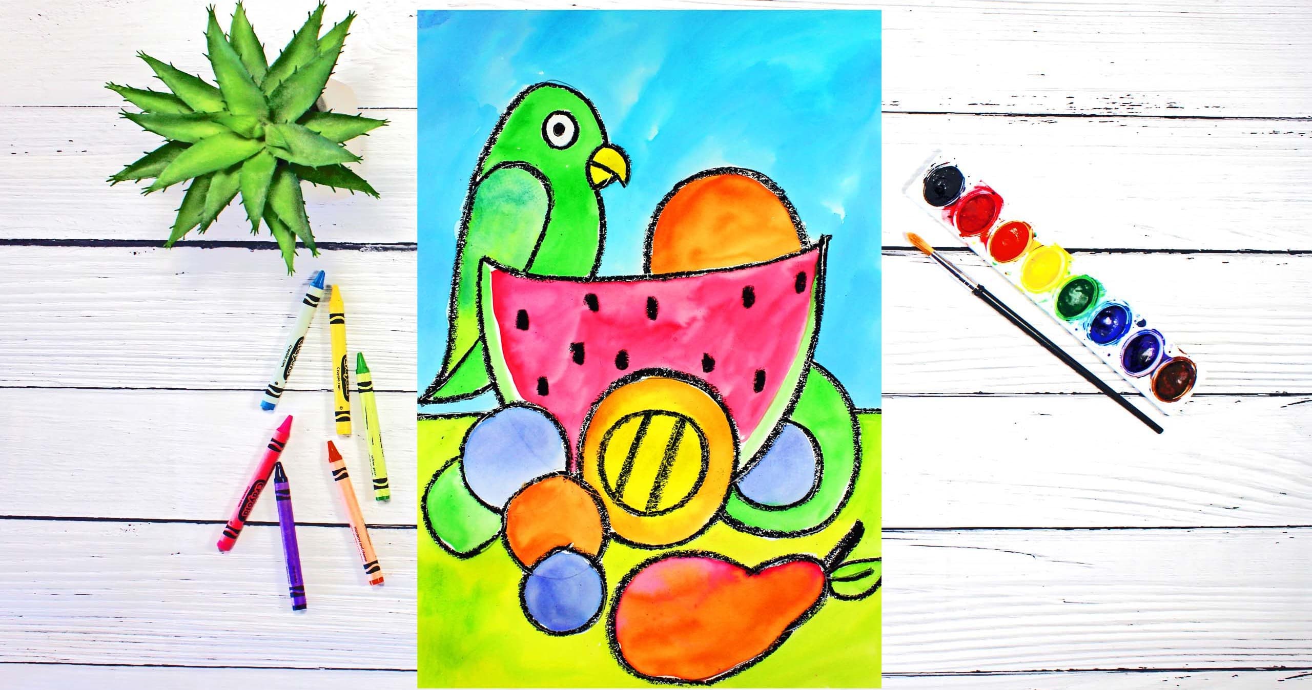 Art Class - Draw & Paint Parrots & Fruit