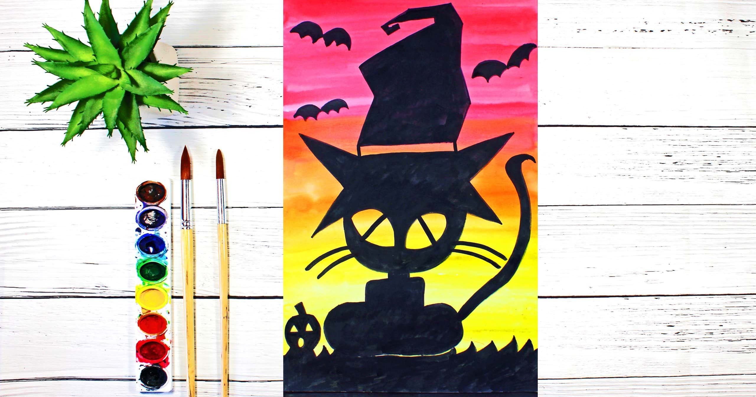 Art Class - Sunset Silhouette Cat Art