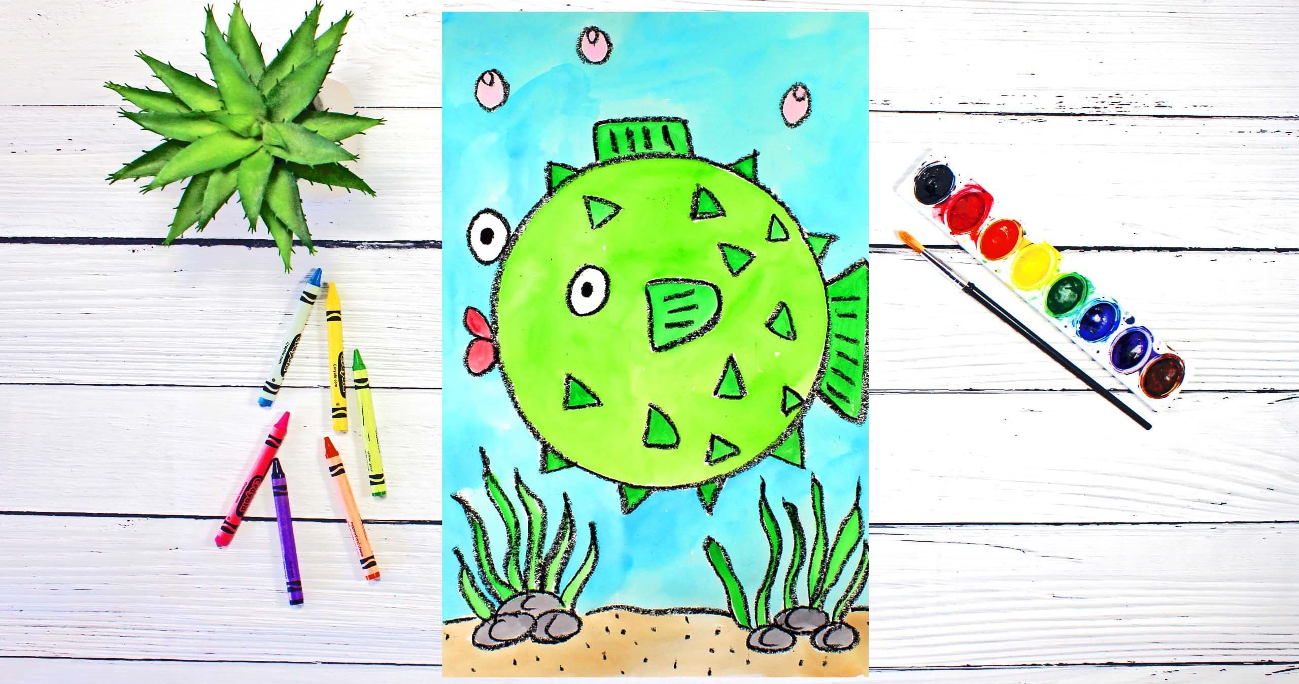 Art Class - Draw & Watercolor Pufferfish