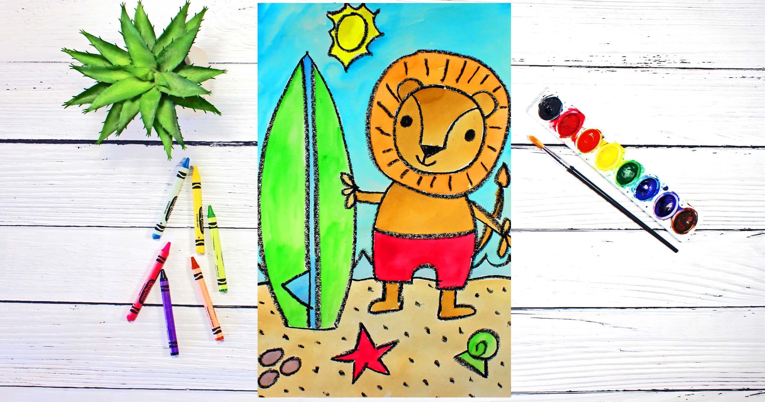 Art Class - Watercolor Surfing Lions