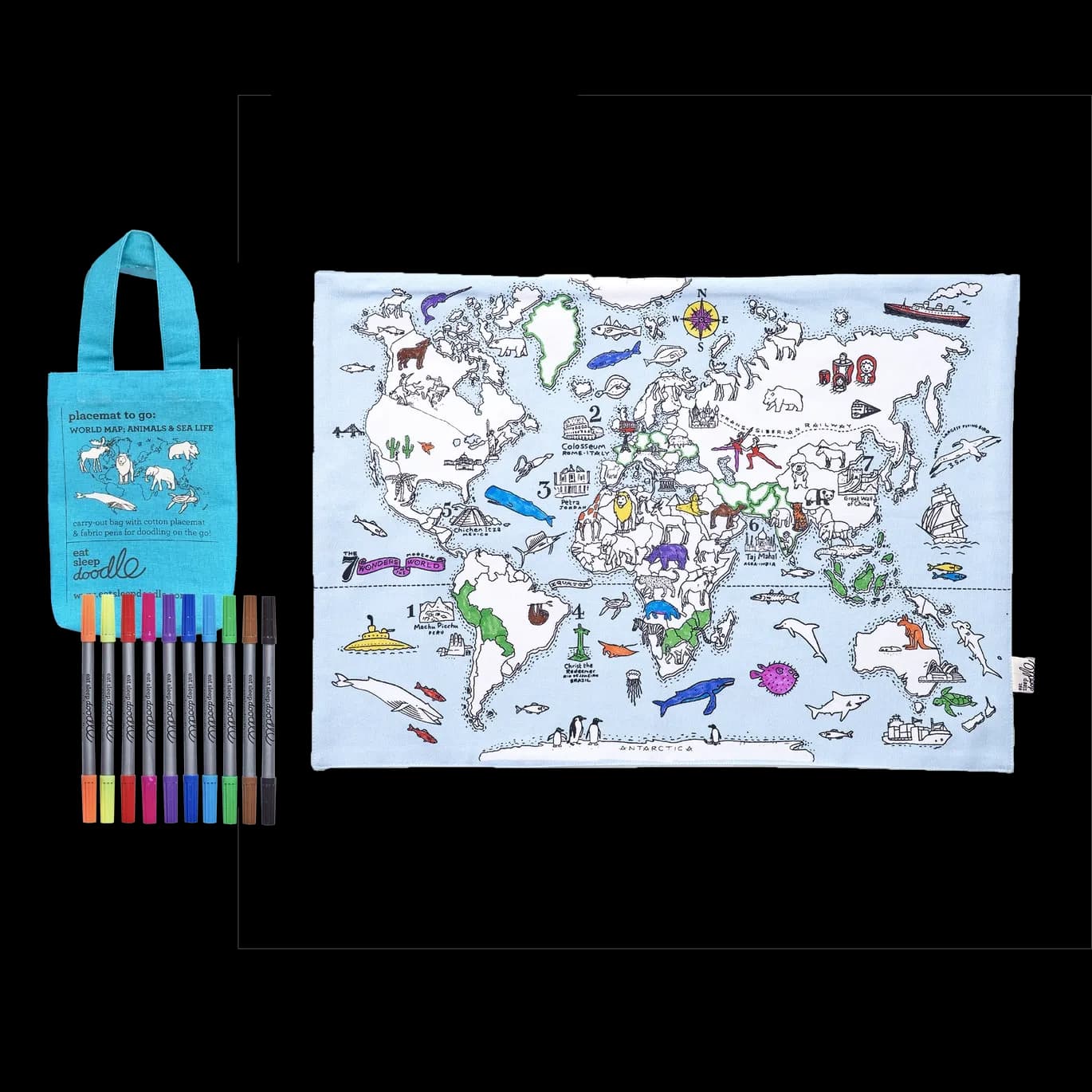 Eat Sleep Doodle: World Map Animals Placemat