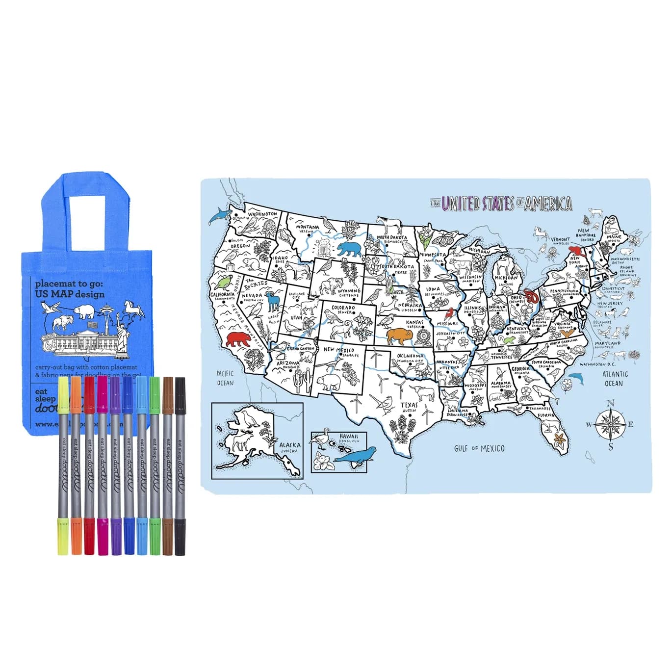 Eat Sleep Doodle: US Map Animals Placemat
