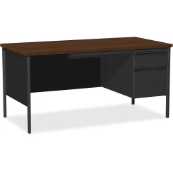 Lorell Pedestal Desk, Black/Walnut