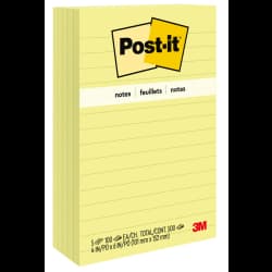 PAD POST-IT RULED 4x6 5/PK YLW