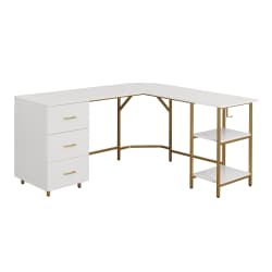 Desk L Shaped White and Gold