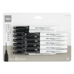 MARKER DRY ERASE FINE 12P BLK
