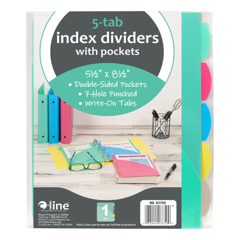 Mini Binder 5-Tab Poly Index Dividers with