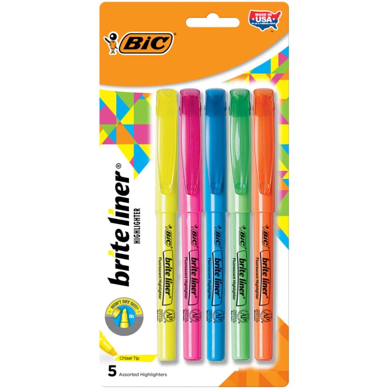 BIC Brite Liner Retractable Assorted Highlighters