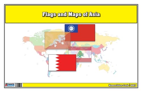 Flags and Maps of Asia Three Part Cards