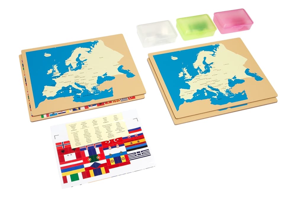 4 Europe Maps – No Cabinet, Flags, Capitals