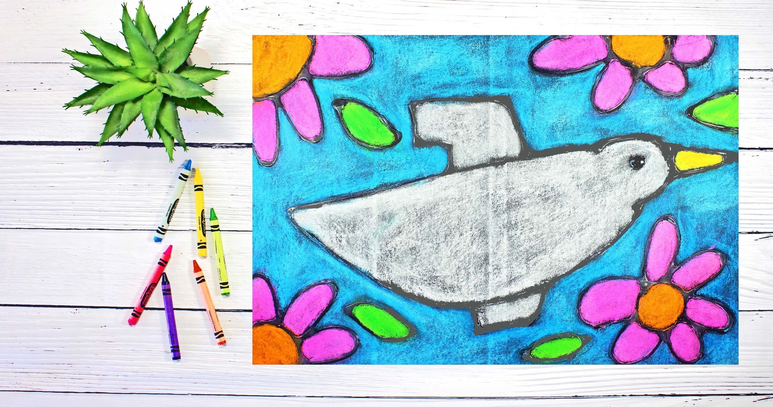 Art Class - Chalk Pastel Dove & Flowers