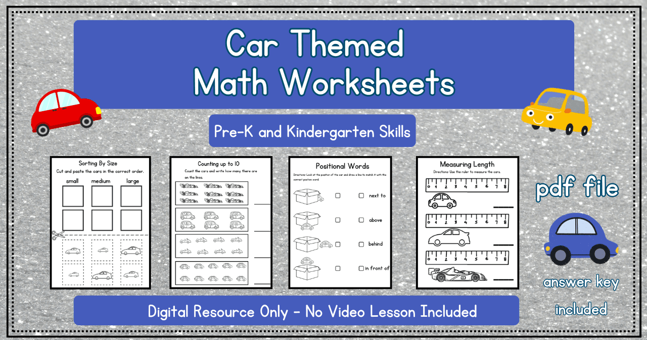 Math Class - Car Math Worksheets: Pre-K