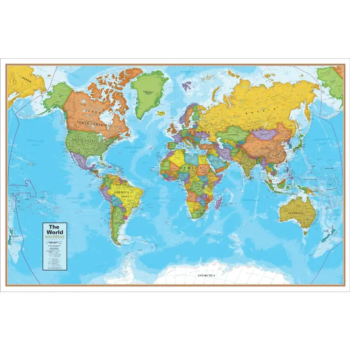 Blue Ocean Series Laminated World Wall Map 36"x24