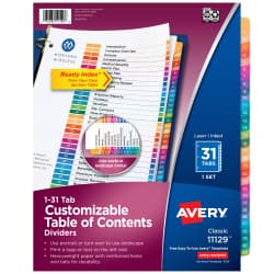 INDEX 11X8.5 1-31TAB MULTICLR