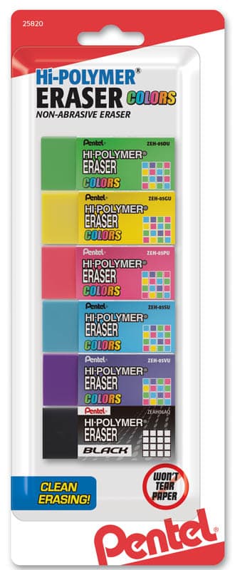 Pentel Hi-Polymer Block Eraser Colors, Small, 6