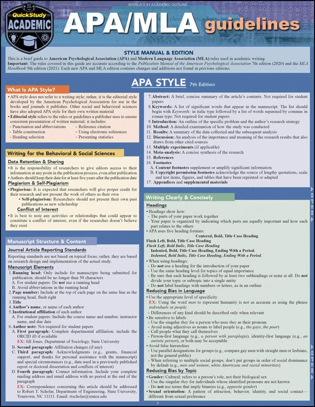APA/MLA Guidelines Quick Study