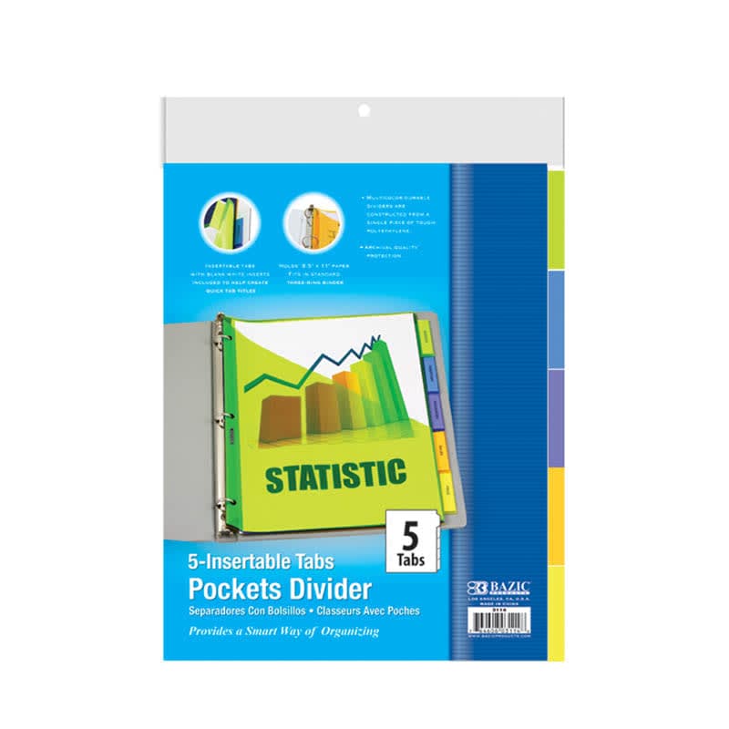 Binder-3-Ring Pockets Dividers with 5-Insertable