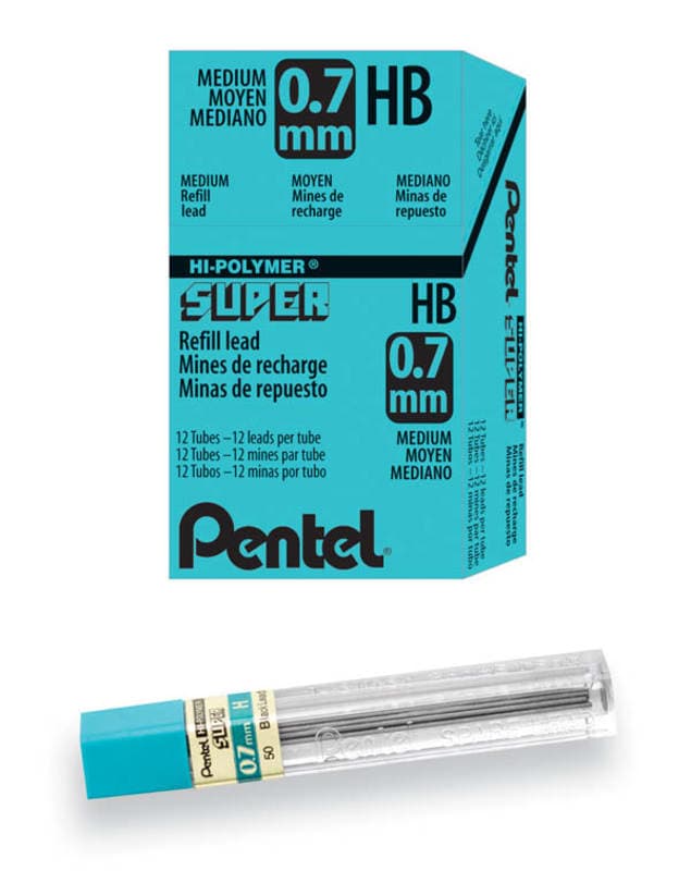 Pentel Super Hi-Polymer Lead Refill HB, 0.7mm, 12