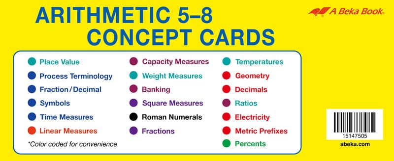 Abeka Arithmetic 5-8 Concept Cards