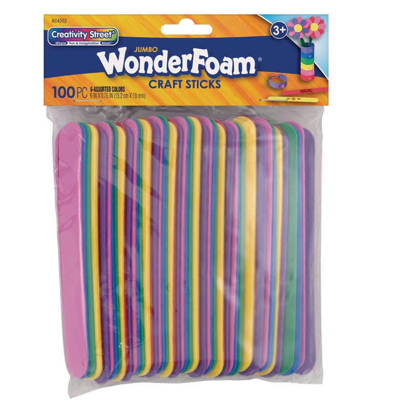 WonderFoam Craft Sticks Assorted Colors - 6" (100