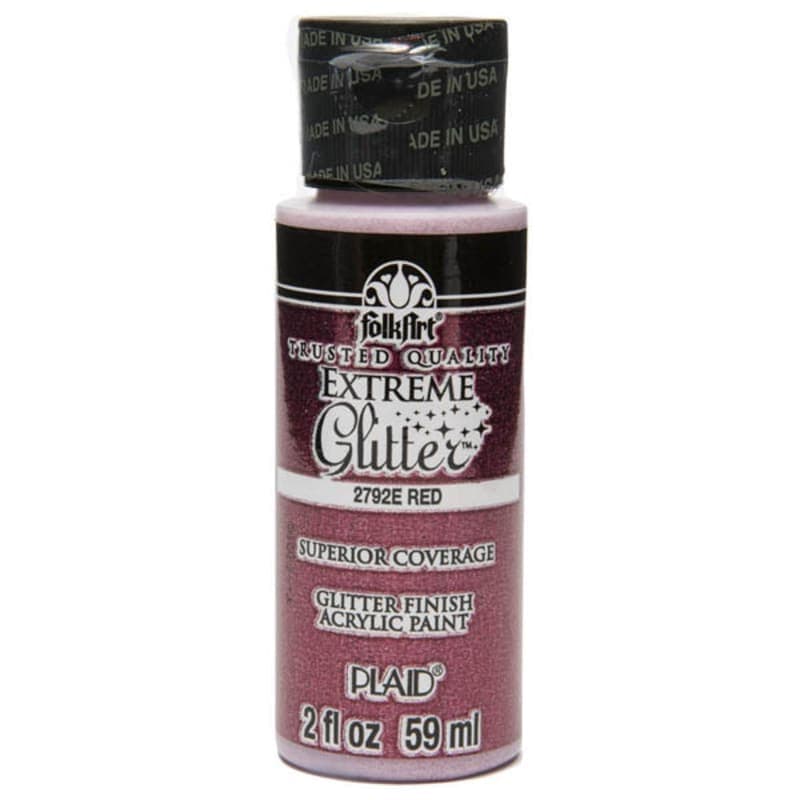 Folkart Color Acrylic Paint Red Extreme Glitter -