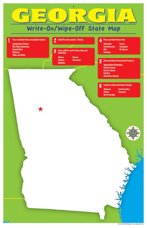 Georgia Write-On/Wipe-Off Desk Mat - State Map