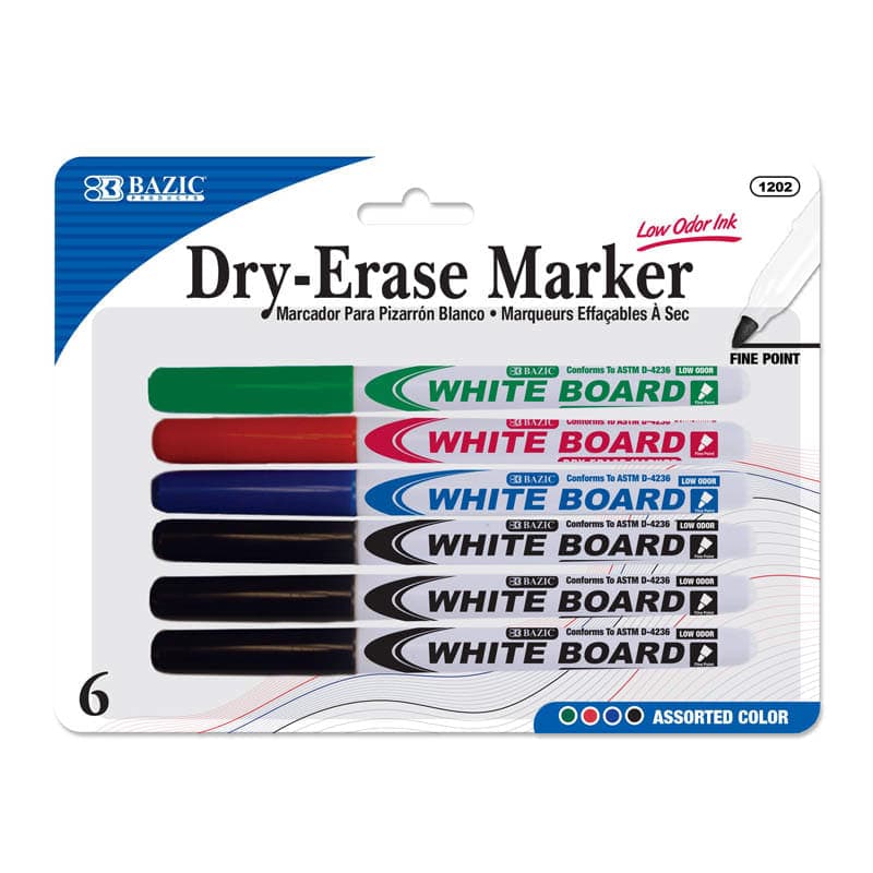 Dry Erase Whiteboard Markers Fine Point (6/Pack)