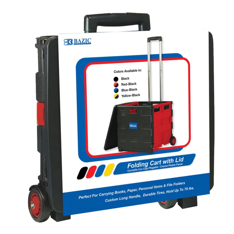 Red Folding Cart on Wheels with Lid Cover