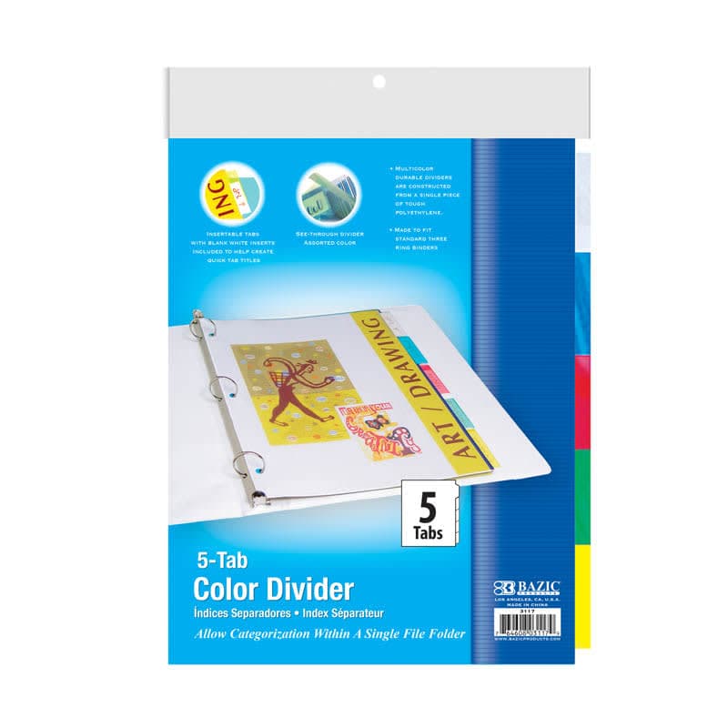 Binder-3-Ring Dividers with 5-Insertable Color