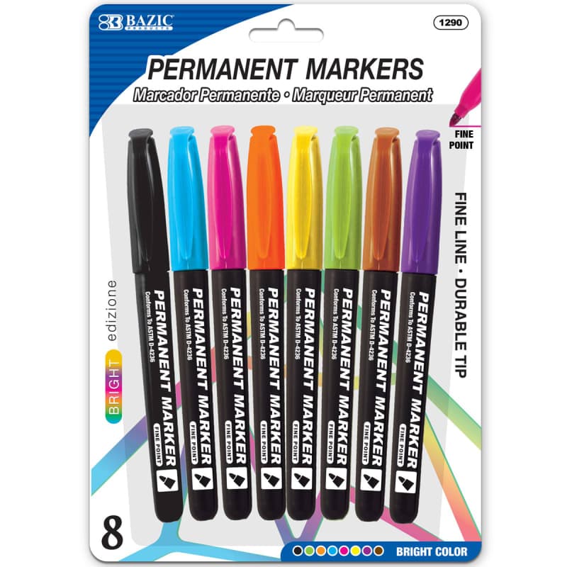 Permanent Markers Fine Tip Bright Colors (8/Pack)