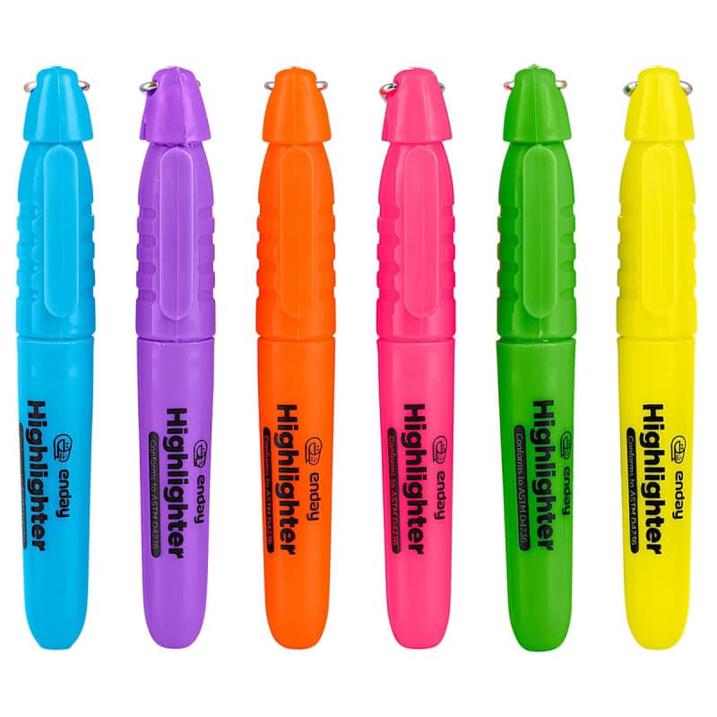 Mini Fluorescent Highlighters with Cap Clip (6