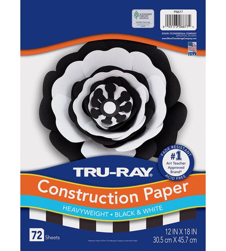 Tru-Ray Construction Paper Black & White 12" x