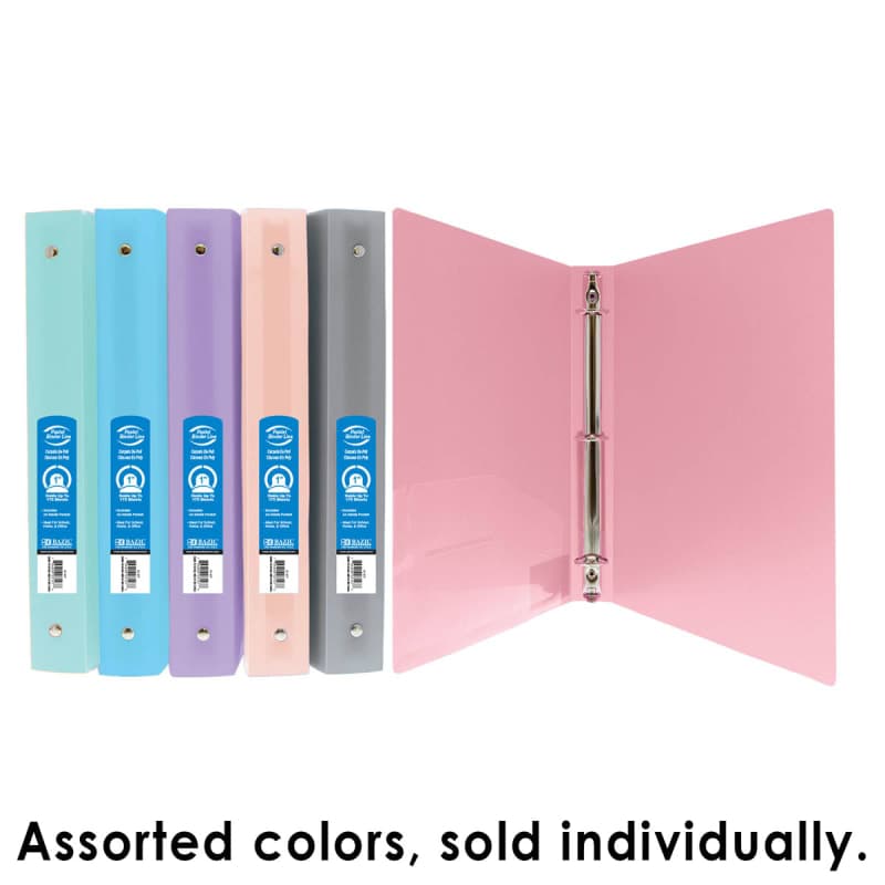Binder - 3 Ring Pastel 1" with pocket (assorted