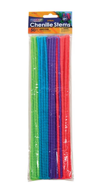 Spiral Chenille Stems - assorted colors (12" x 6