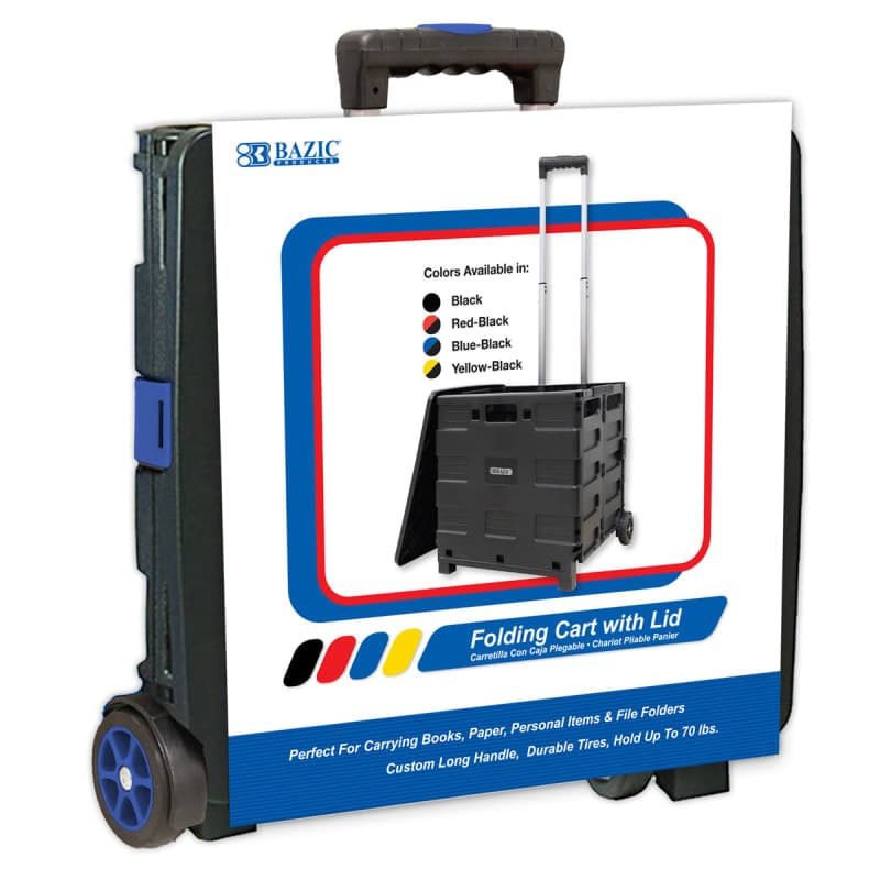 Blue Folding Cart on Wheels with Lid Cover