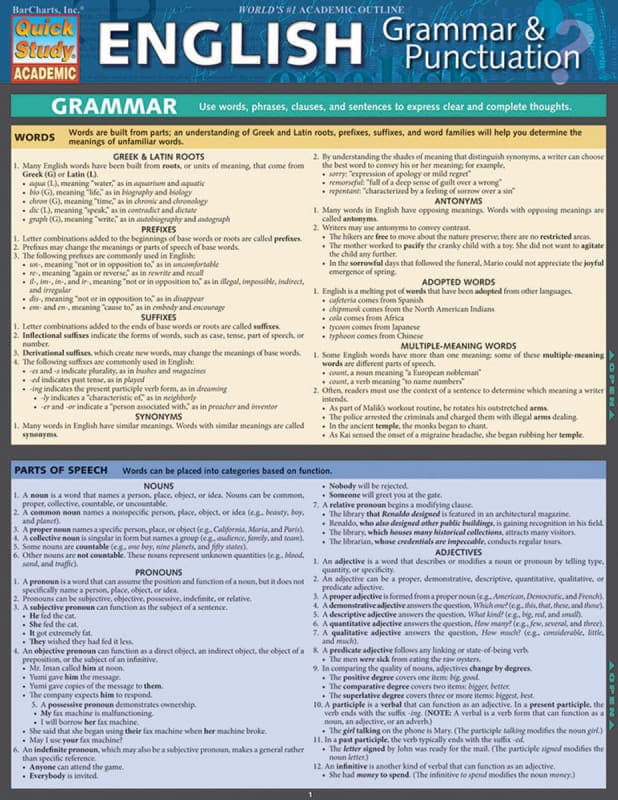 English Grammar & Punctuation Quick Study