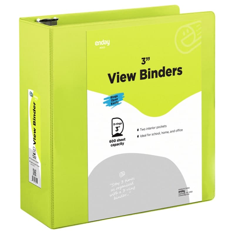 View Binder - 3" D Ring with 2 Pockets - Green