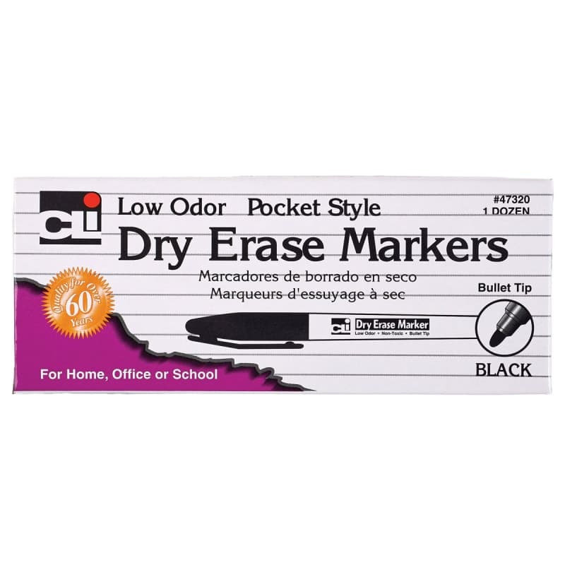 Dry Erase Marker, Pocket Style, Bullet Tip -