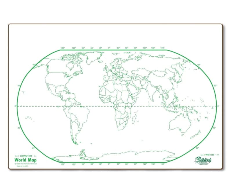 World Map Dbl Sided Dry Erase Board 11" x 16"