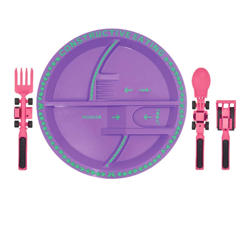 Construction Utensil Set and Plate - Pink