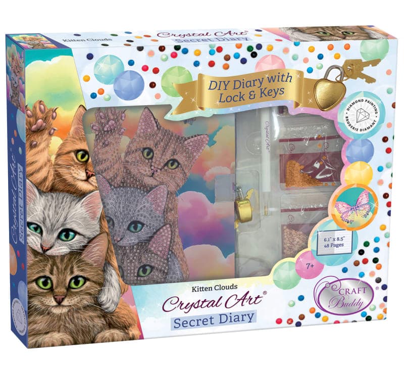 Crystal Art Secret Diary Kit - Kitten Clouds