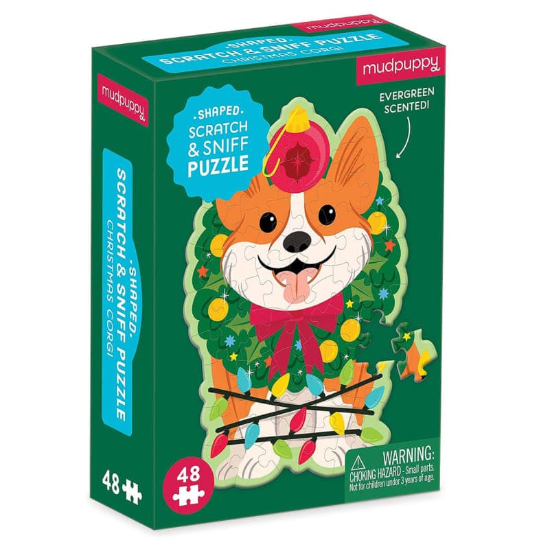 Christmas Corgi 48 Piece Scratch and Sniff Shaped