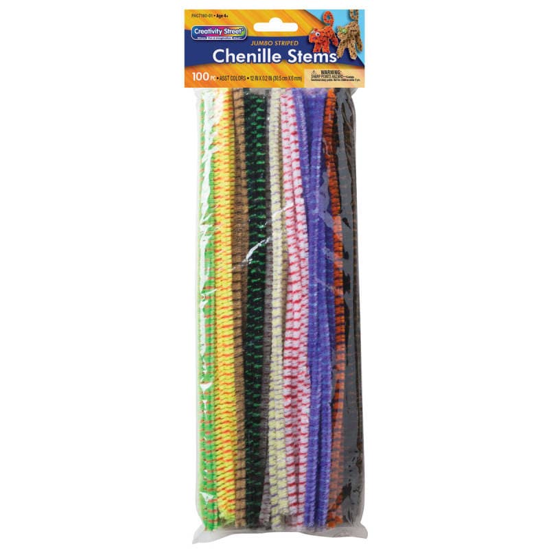 Chenille Stems - Striped Assorted Colors (6mm x