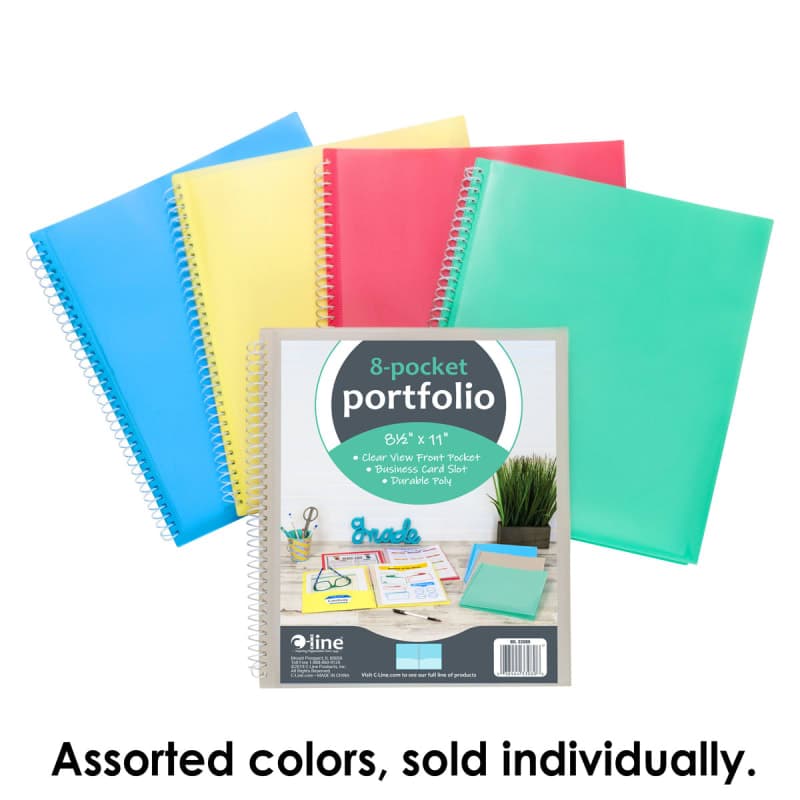 8 Pocket Poly Portfolio Clear View, Spiral Bound