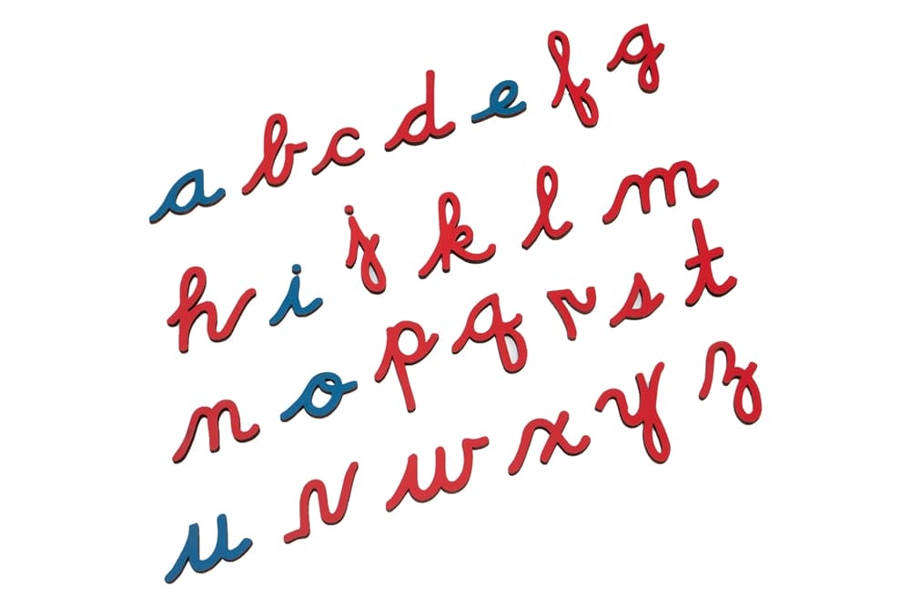 Cursive Alphabet: Red w/ Blue Vowels Only